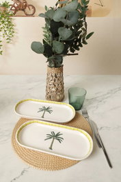 Hermia Set de Platos de Cerámica Blanco, Verde y Amarillo (2 Piezas) de 26 x 12 cm